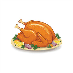 Festive Feast A Delicious Roasted Turkey Illustration Adorned with Vibrant Garnishes and Placed on an Elegant Platter
