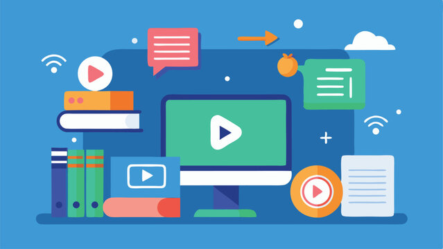 Online education and video streaming icon elements in modern flat design style