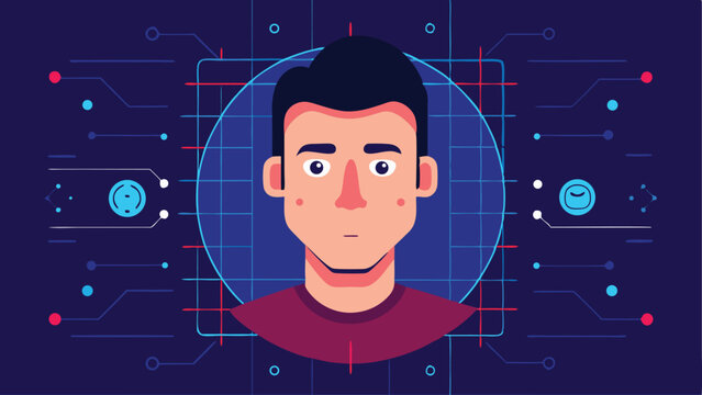 Modern flat illustration of a man's face with digital circuitry overlay