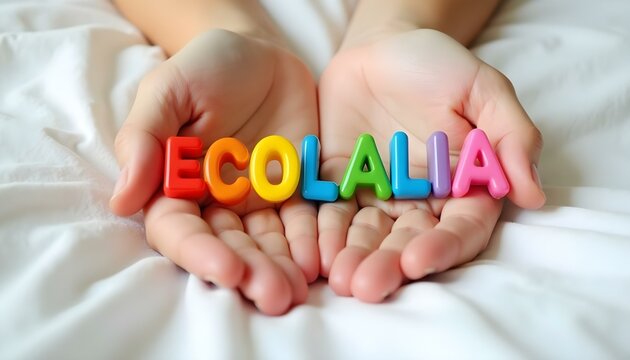Ecolalia word in Portuguese formed with plastic letters representing speech behavior and inclusion in neurodiversity