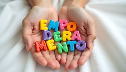 Empoderamento word in Portuguese made with colorful letters representing empowerment and support in neurodiversity