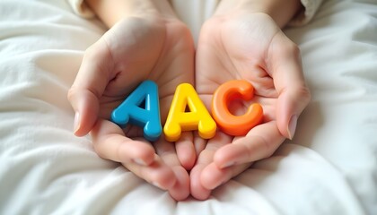 AAC letters in hands symbolizing alternative communication support for neurodiverse development