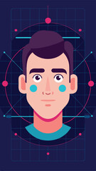 Stylized portrait of a man with futuristic graphic elements and abstract design
