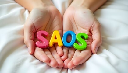 SAOS abbreviation in Portuguese formed with colorful letters representing obstructive sleep apnea support