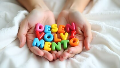 Naklejka premium Desenvolvimento word in Portuguese formed with colorful letters symbolizing inclusive development and learning support