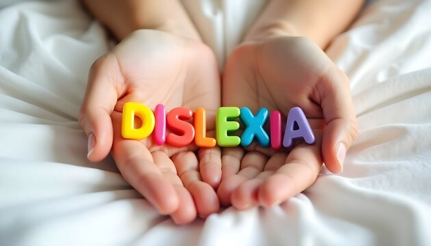 Dislexia word in Portuguese made with plastic letters representing reading disorder and learning inclusion - Powered by Adobe