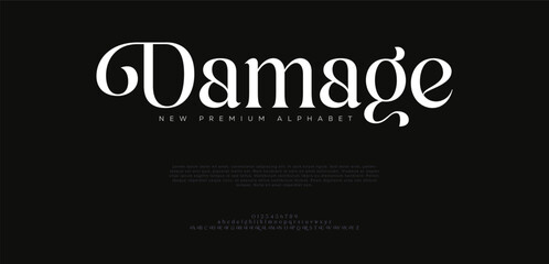 Damage typography beauty fashion elegant minimalist serif italic fonts decorative wedding vintage retro logos. Minimal luxury font alphabet logo. Vector illustration
