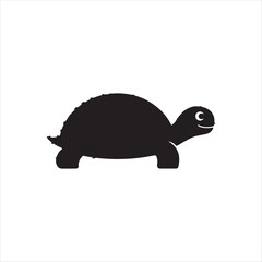 Adorable Turtle Silhouette A Charming Animal Illustration Simple Black and White Design Depicting a Playful Tortoise Character