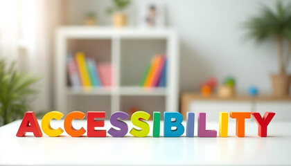 Accessibility concept represented by colorful plastic letters on a table promoting inclusion and universal access