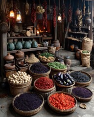 Rustic market filled with natural fresh produce high resolution picture