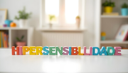 Hipersensibilidade word in Portuguese using wooden letters representing sensory sensitivity and neurodivergent inclusion