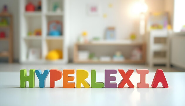 Hyperlexia spelled with wooden letters symbolizing advanced reading ability and inclusive neurodiversity support