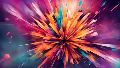 Obraz premium Color explosion with orange pink and blue burst on gradient background.