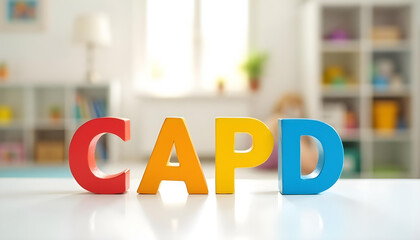 CAPD acronym with wooden letters symbolizing auditory processing disorder support and inclusive strategies