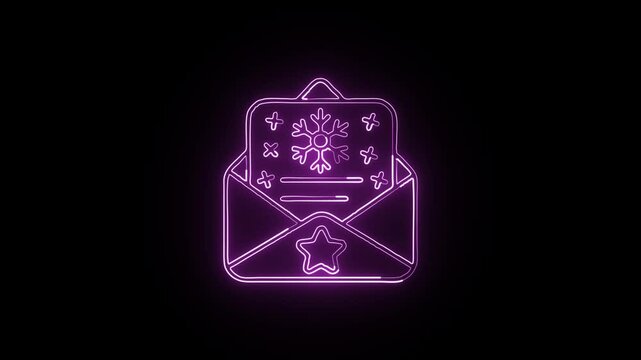 Glowing neon Christmas Letter icon animation with black background. HD animated outline holiday mail and festive message video loop