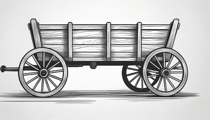 Fototapeta premium hand drawn black and white illustration of an old wooden farm wagon with four wheels