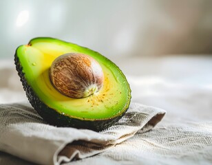 Fresh Avocado Half on Linen Napkin