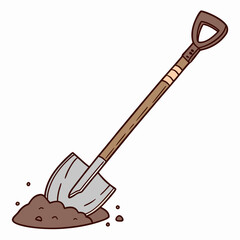 Hand Drawn Illustration of a Shovel in Dirt