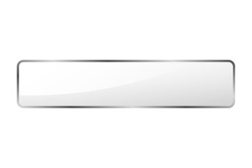 Shiny glossy white button element with silver border design isolated on black background