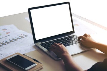 Laptop Notebook on table with transparent screen and transparent background