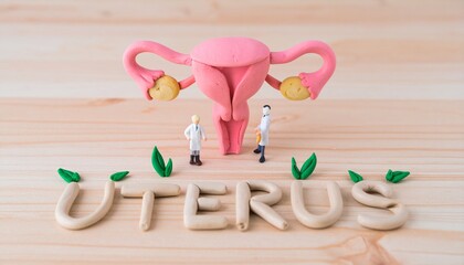 Uterus Sculpture with the Word “UTERUS” in Clay – Feminine Healing in Pastel Style