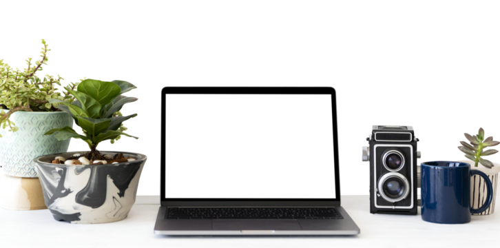 Laptop Notebook on table with transparent screen and transparent background