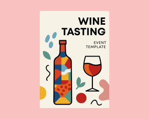 Sleek Wine Tasting Event Template with Bottle and Glass in a Modern Vector Illustration Design. Vector illustration.