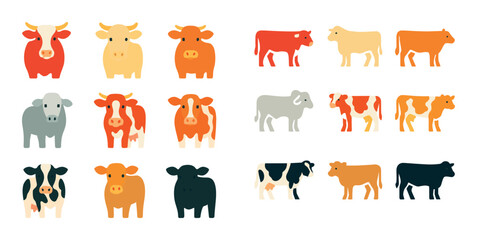 Colorful Cattle Icons