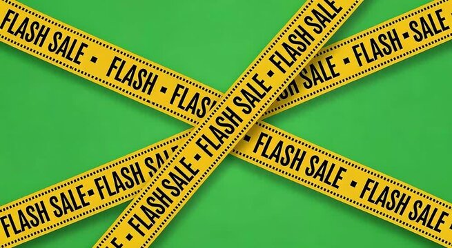 Yellow flash sale tape on a green background
