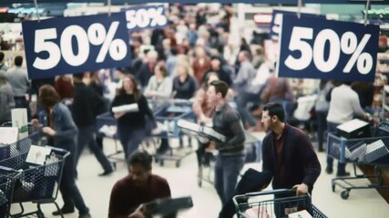 Intense Black Friday Shopping Spree: Crowd Pursuing Discounts in Overwhelmed Retail Store - Powered by Adobe