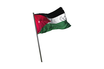 The national flag of jordan waving proudly against a black background