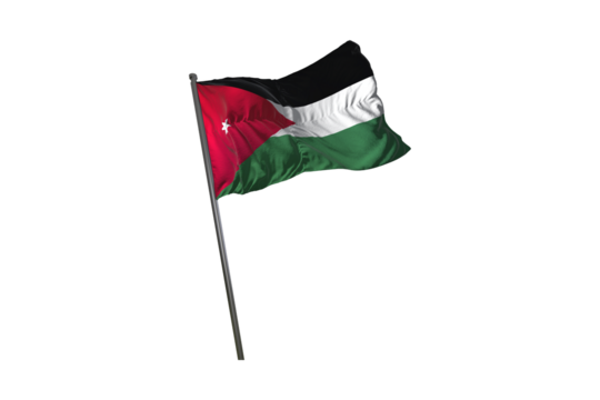 The national flag of jordan waving proudly against a black background