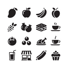 Black and white food and beverage icons set