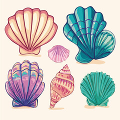 Vector illustration set of seashells