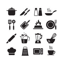Kitchen utensils and cooking elements icon set