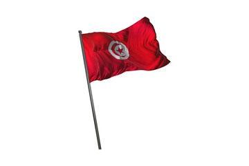 Tunisian flag waving in the wind against a black background representation of identity and patriotism