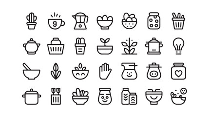 Set of black and white food and nature icons