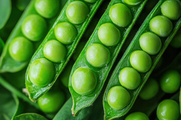 Peas, the most popular vegetables worldwide, freshly picked and vibrant green.