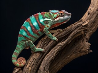 Fototapeta premium Chameleon on Driftwood Close-Up