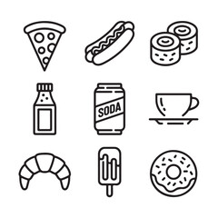 Simple black and white food icon collection