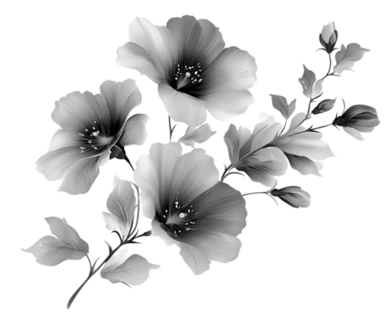 Grayscale Illustration of Flax Flowers in Bloom
