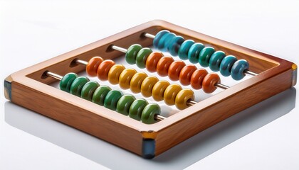 colorful abacus made of glass and wood resting on white background