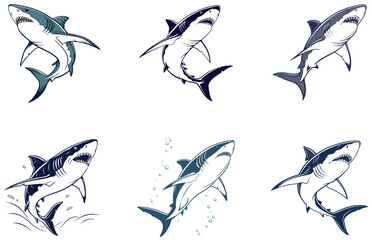 Shark Vector Designs Set Clean and Creative Shark Illustrations for Ocean-Themed Designs