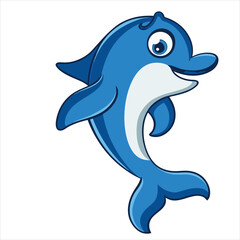 Obraz premium Cartoon Dolphin Leaping with Joy A Cheerful Aquatic Creature Ready for Fun and Playfulness in the Ocean