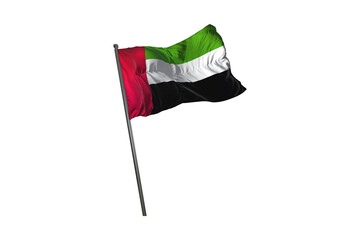 Waving united arab emirates flag on a pole isolated against a black background