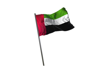 Waving united arab emirates flag on a pole isolated against a black background