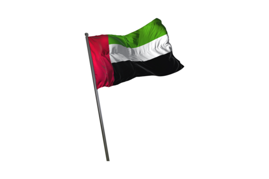 Waving united arab emirates flag on a pole isolated against a black background