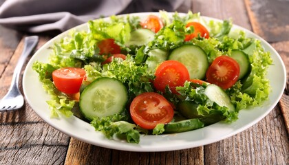 fresh green salad with tomatoes cucumbers
