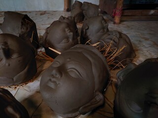 Durga Puja Festival Idol making , Clay idol Durga Face