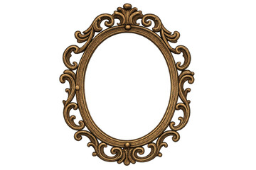 Oval baroque golden frame with transparent background, perfect for adding a touch of elegance and sophistication to any design project